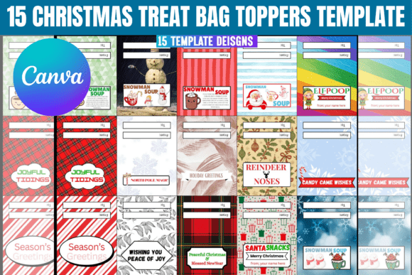 15 Christmas Treat Bag Toppers Template for Festive Gifting
