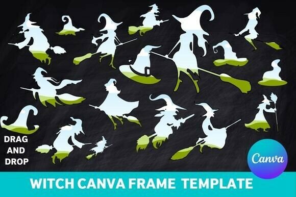 17 Witch Canva Frame Template Set: Your Halloween Design Toolkit