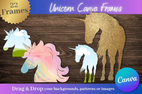 Unleash Magic with 22 Unicorn Silhouette Canva Frames
